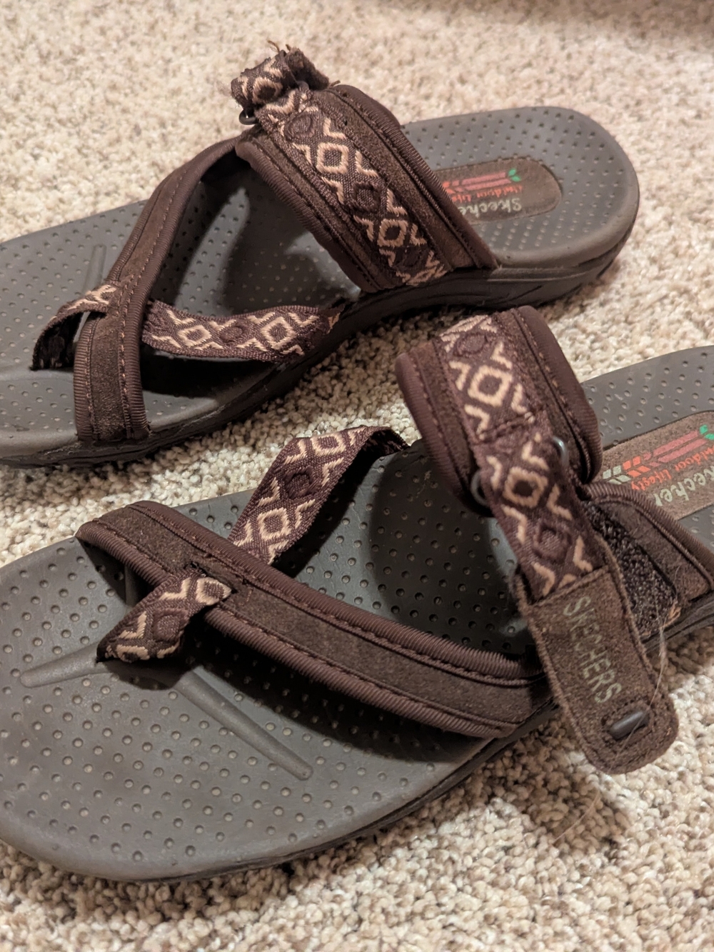 Skechers Women's Brown Patterned Strap Slide Sandals